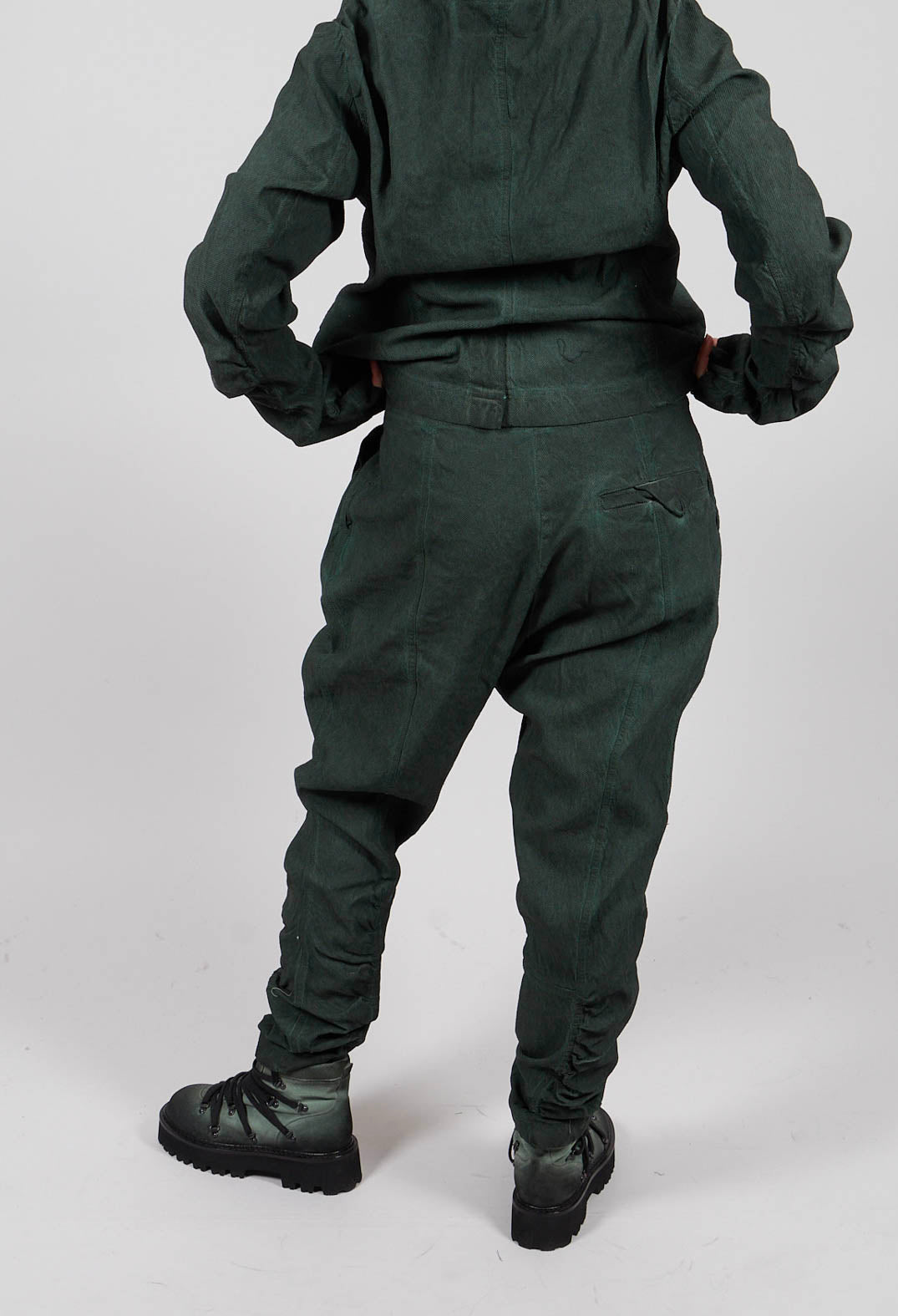 Drop Crotch Trousers with Ruched Leg in Pine Cloud - 2120103