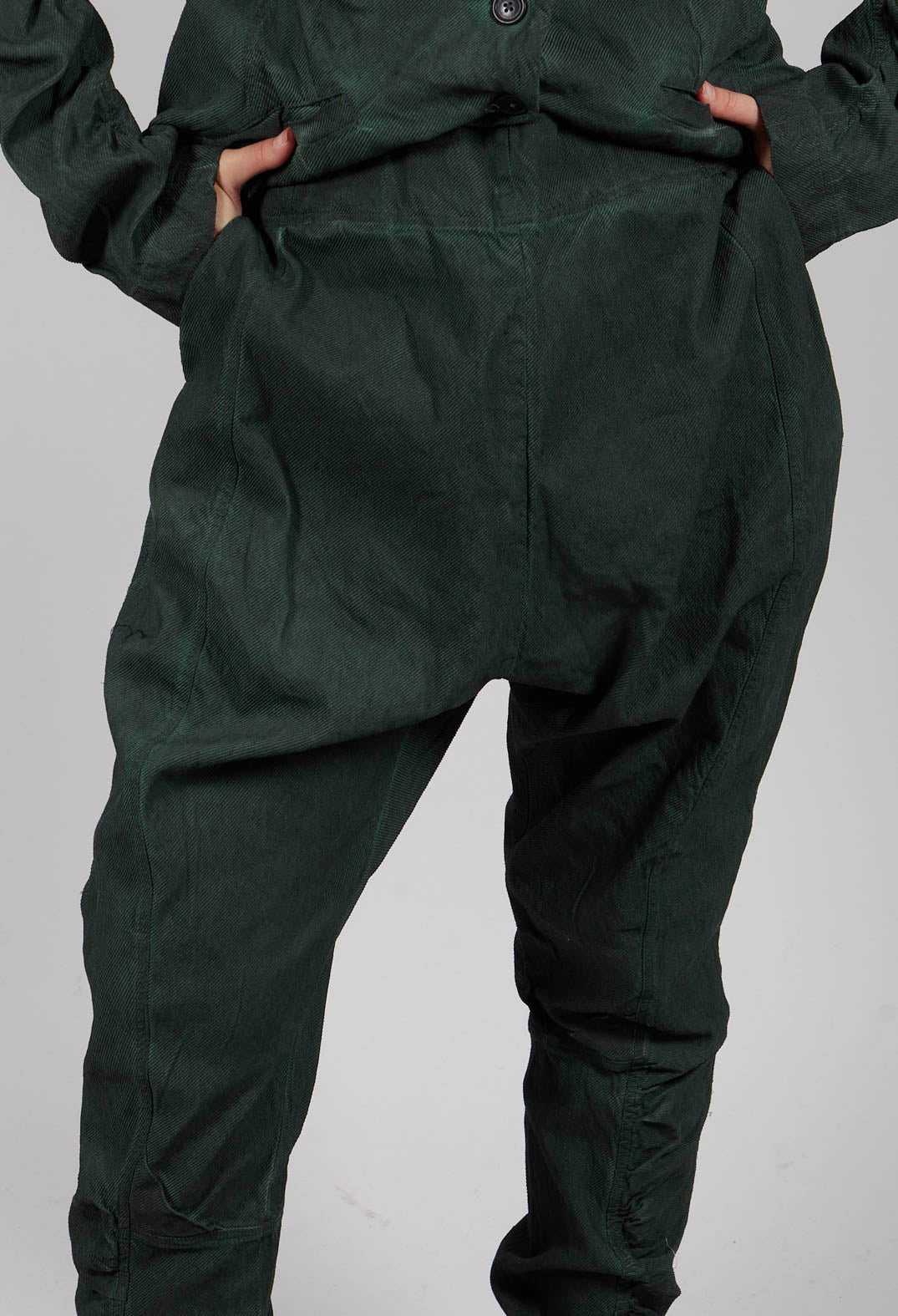 Drop Crotch Trousers with Ruched Leg in Pine Cloud - 2120103