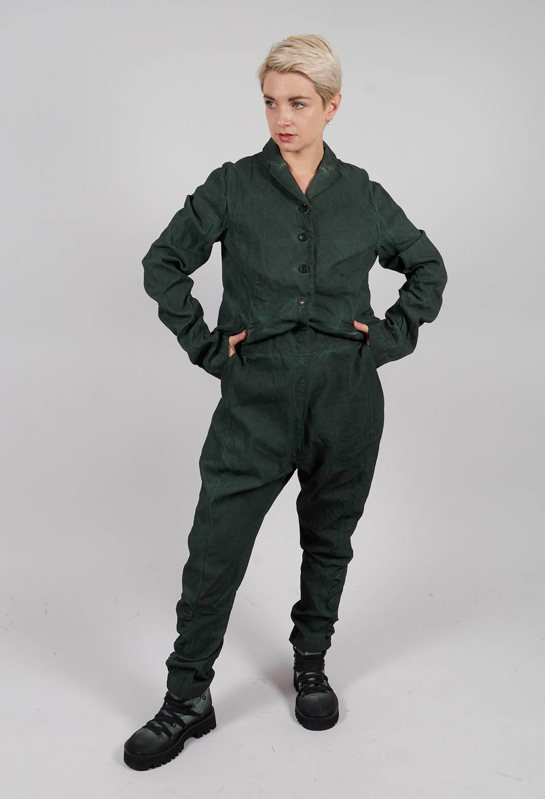 Drop Crotch Trousers with Ruched Leg in Pine Cloud - 2120103
