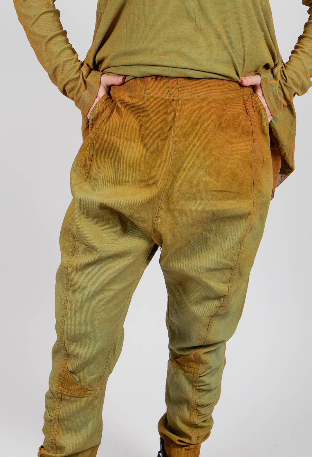 Drop Crotch Trousers with Ruched Leg in Lagoon Reverse - 2120103