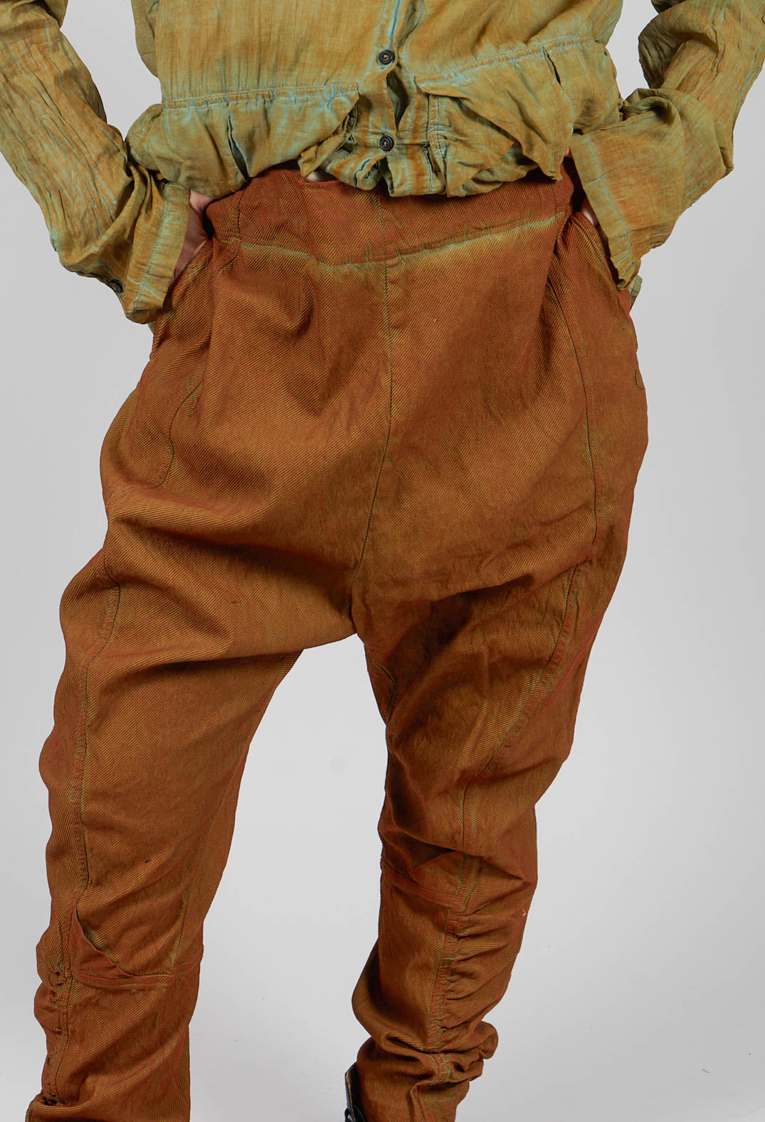 Drop Crotch Trousers with Ruched Leg in Lagoon Cloud - 2120103