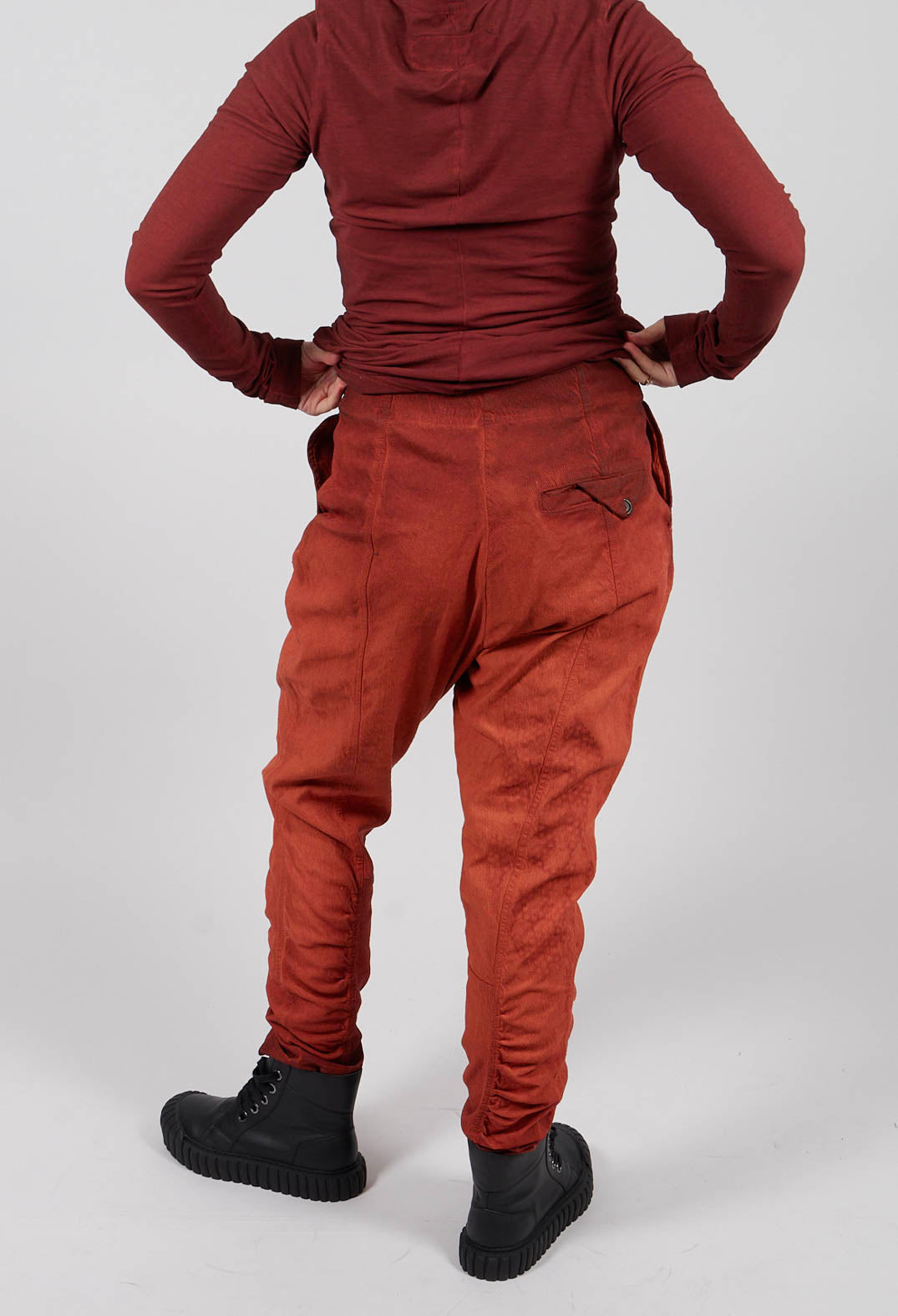Drop Crotch Trousers with Ruched Leg in Crab Reverse - 2120103