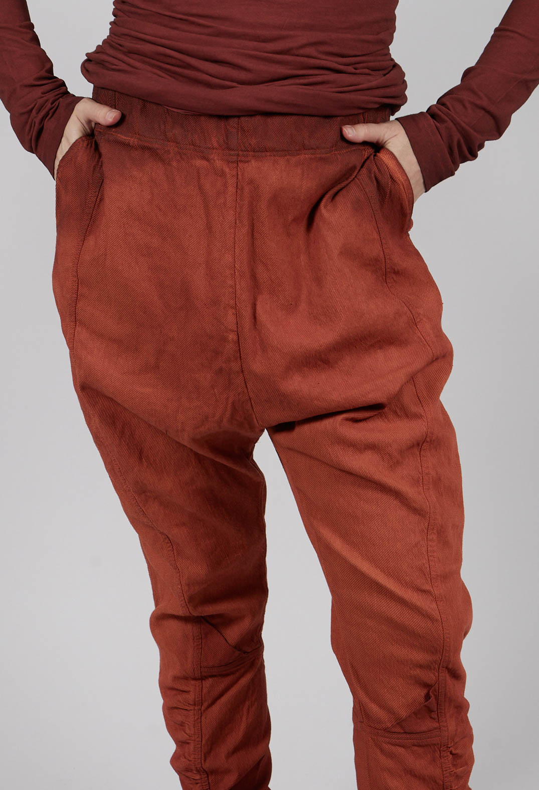 Drop Crotch Trousers with Ruched Leg in Crab Reverse - 2120103