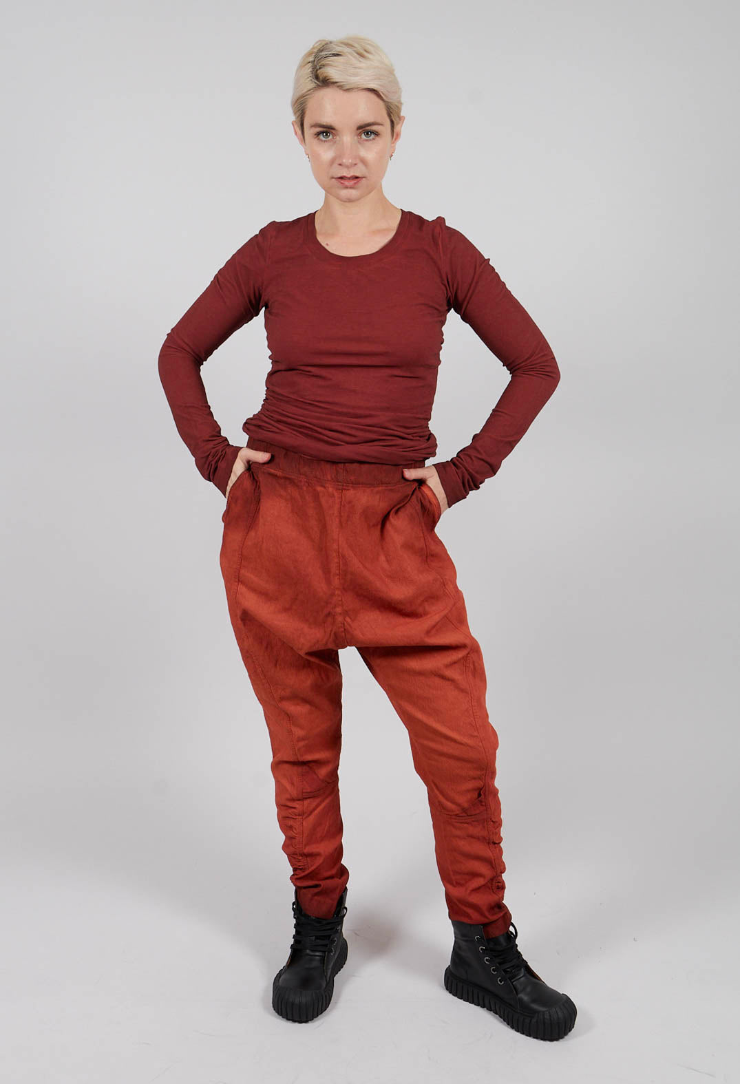 Drop Crotch Trousers with Ruched Leg in Crab Reverse - 2120103