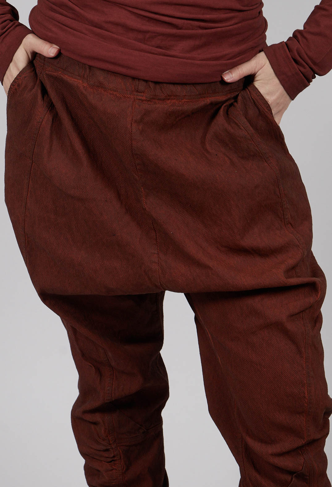 Drop Crotch Trousers with Ruched Leg in Crab Cloud - 2120103
