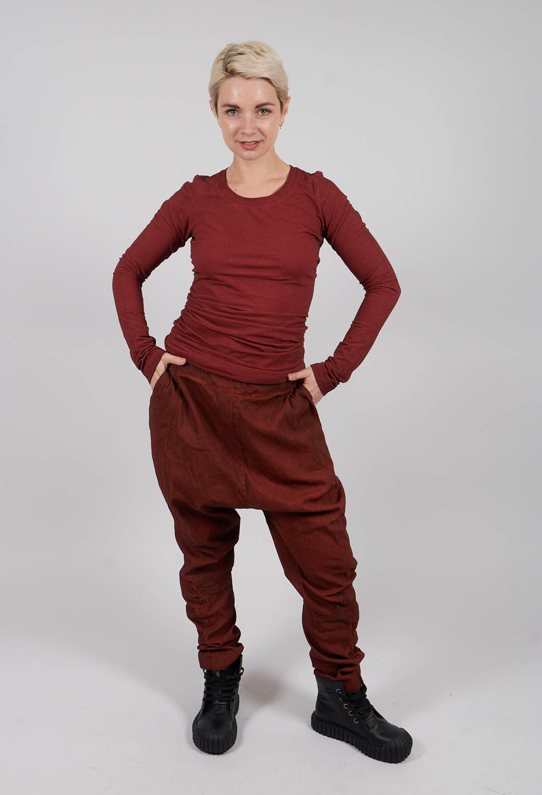 Drop Crotch Trousers with Ruched Leg in Crab Cloud - 2120103