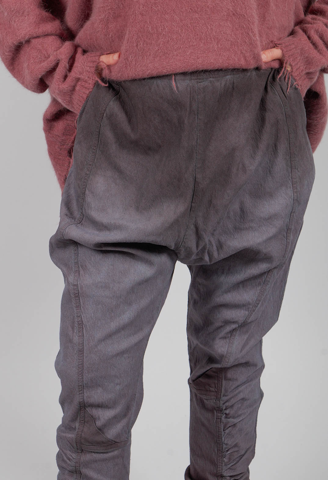 Drop Crotch Trousers with Ruched Leg in Flamingo Reverse - 2120103