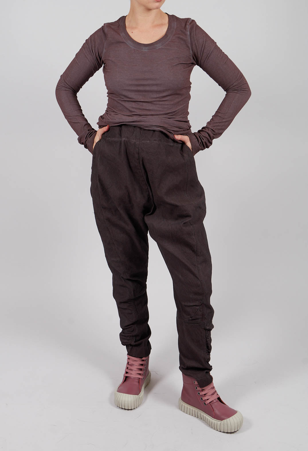 Drop Crotch Trousers with Ruched Leg in Flamingo Cloud - 2120103