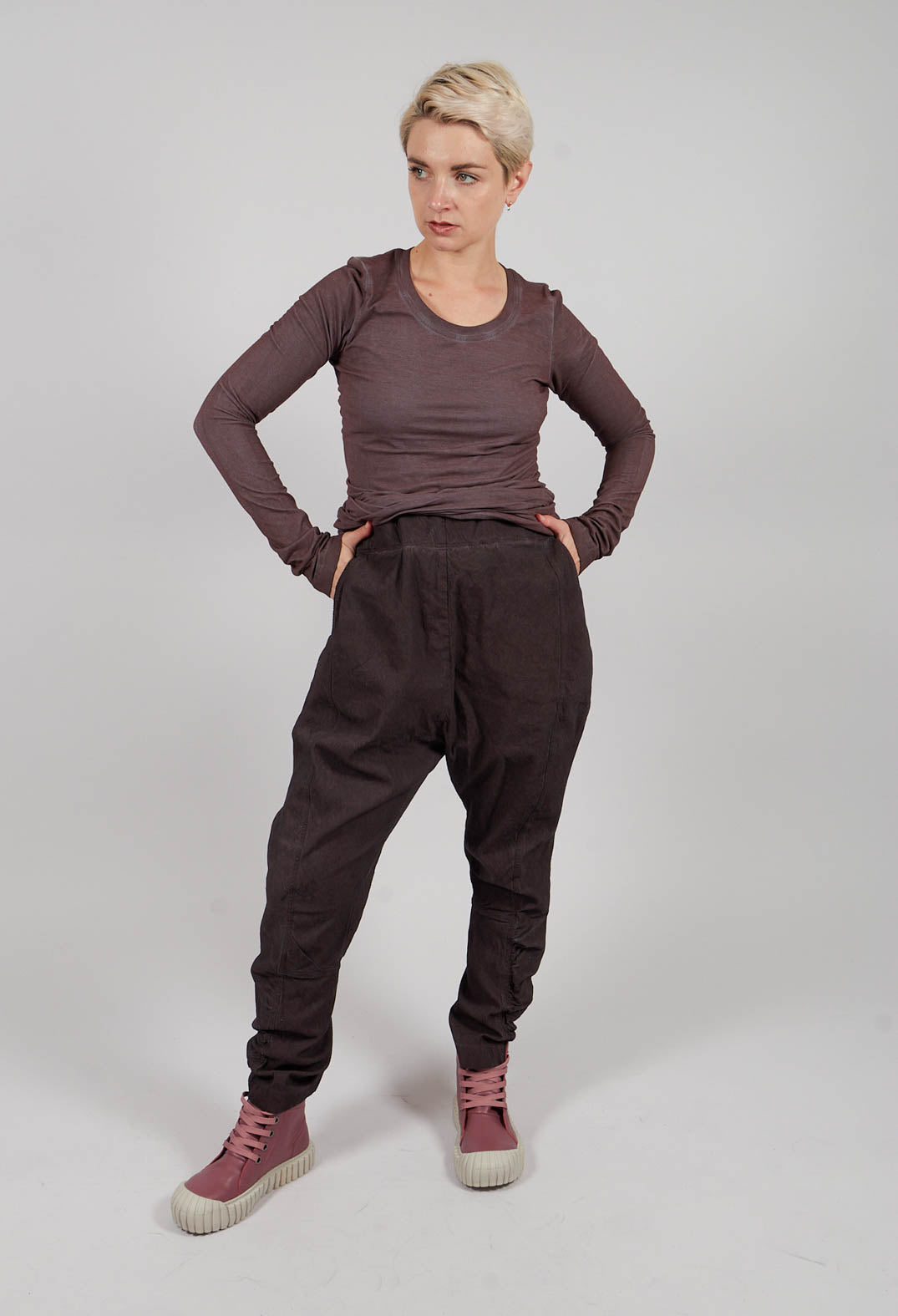 Drop Crotch Trousers with Ruched Leg in Flamingo Cloud - 2120103
