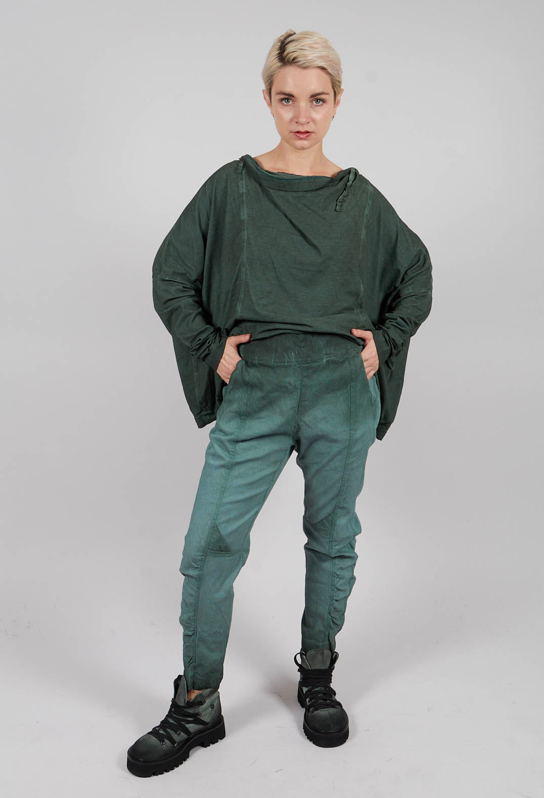 Slim Fit Trousers with Ruched Leg in Pine Reverse - 2120104