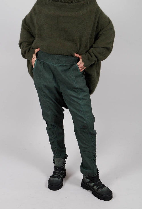 Slim Fit Trousers with Ruched Leg in Pine Cloud - 2120104