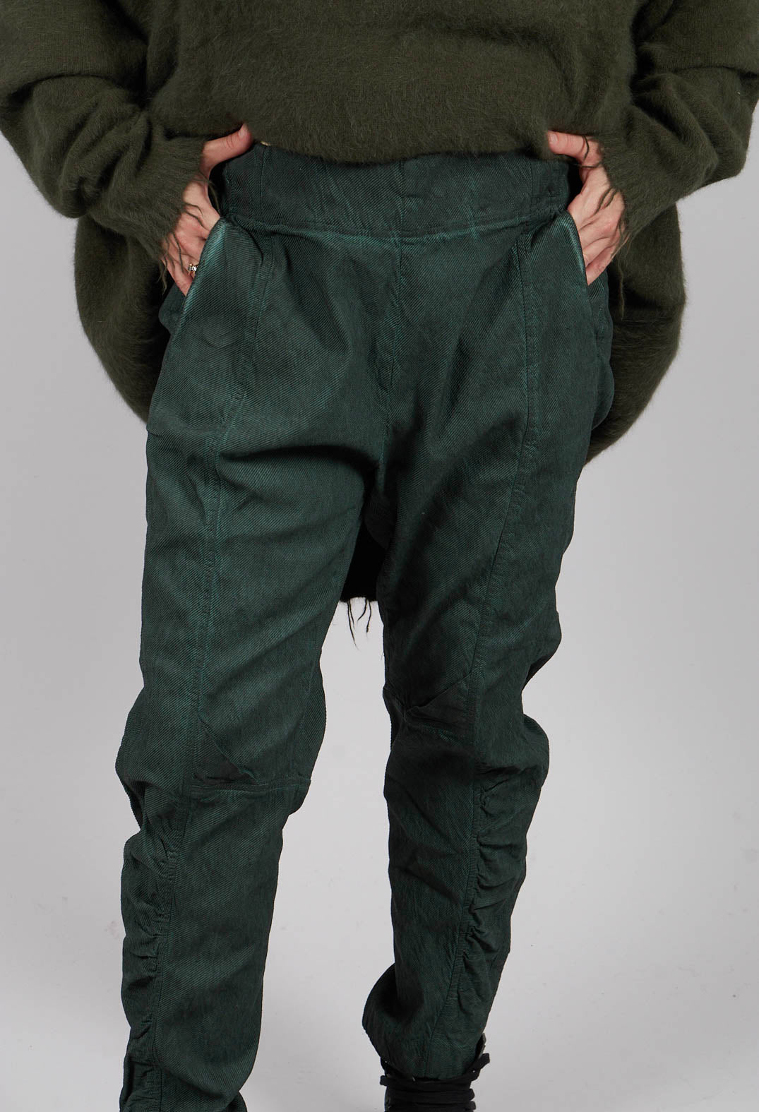 Slim Fit Trousers with Ruched Leg in Pine Cloud - 2120104