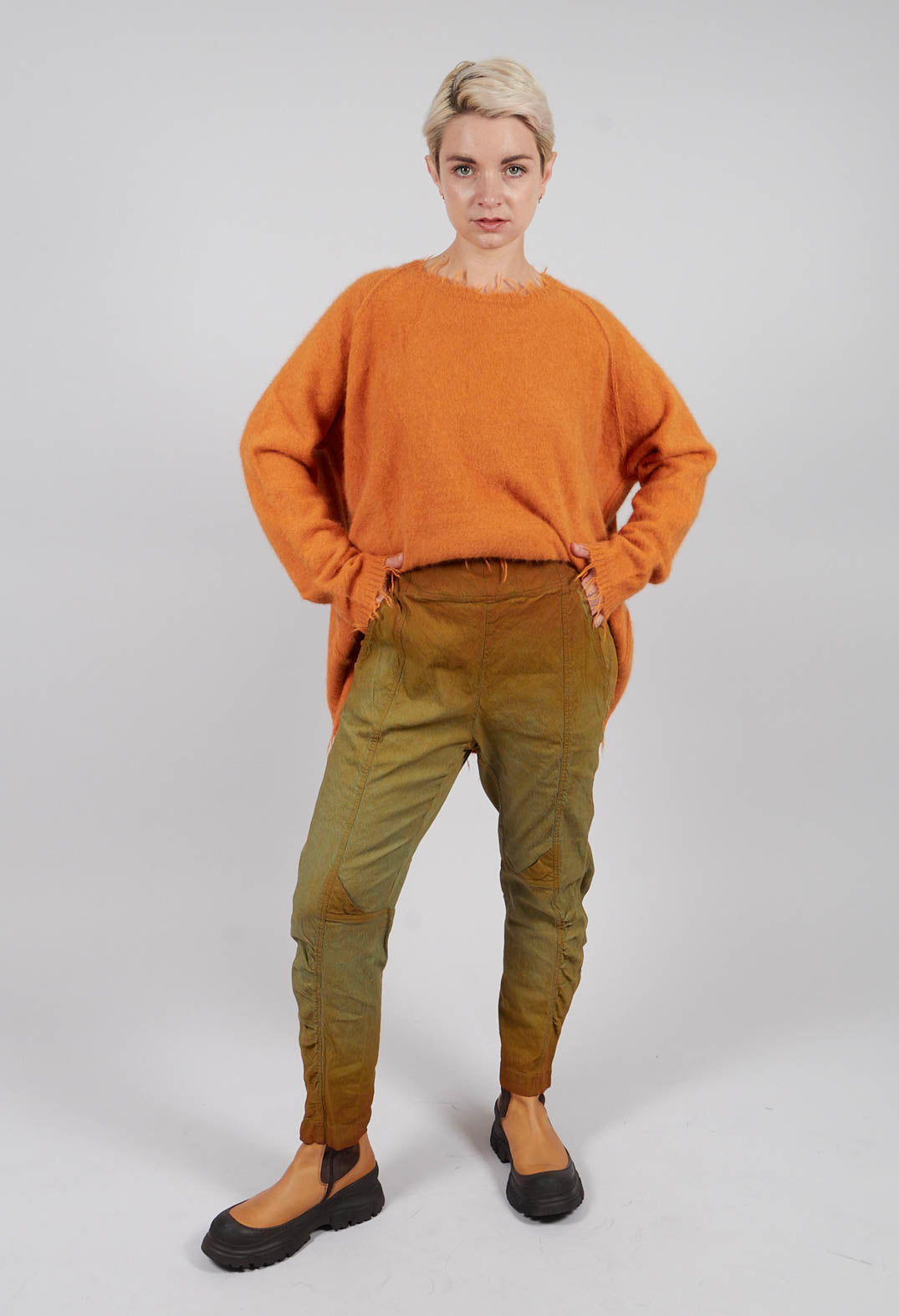 Slim Fit Trousers with Ruched Leg in Lagoon Reverse - 2120104
