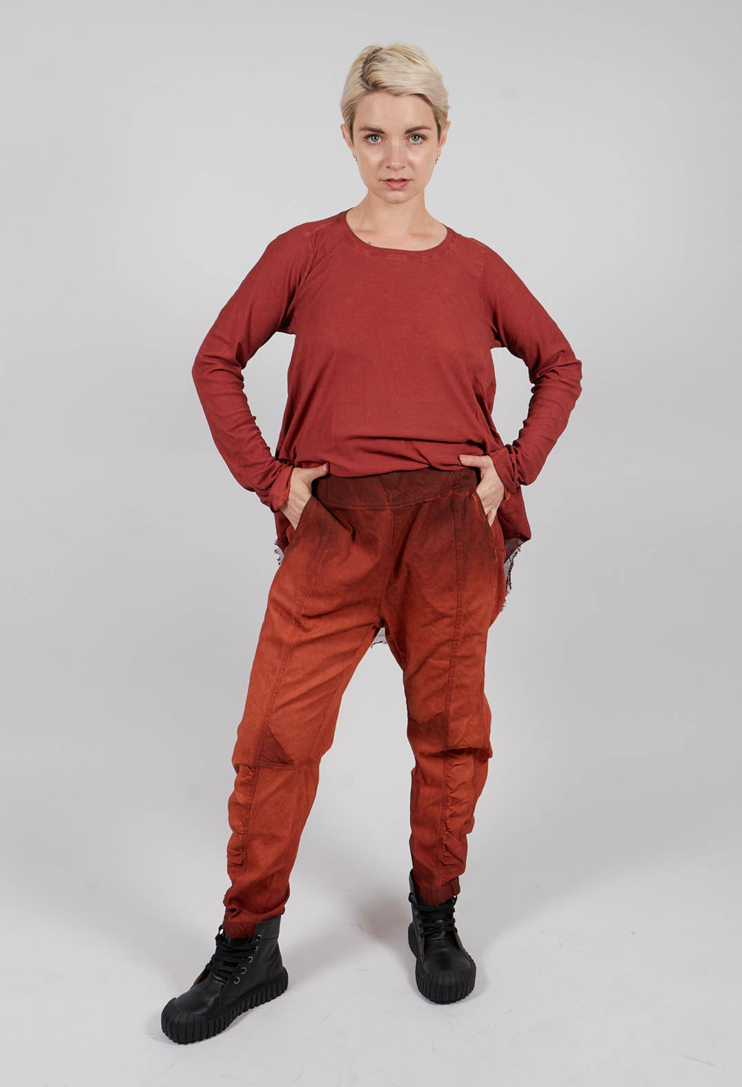 Slim Fit Trousers with Ruched Leg in Crab Reverse - 2120104