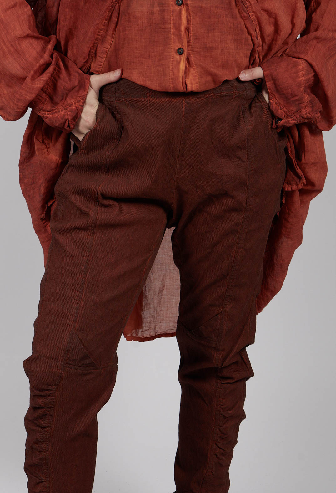 Slim Fit Trousers with Ruched Leg in Crab Cloud - 2120104