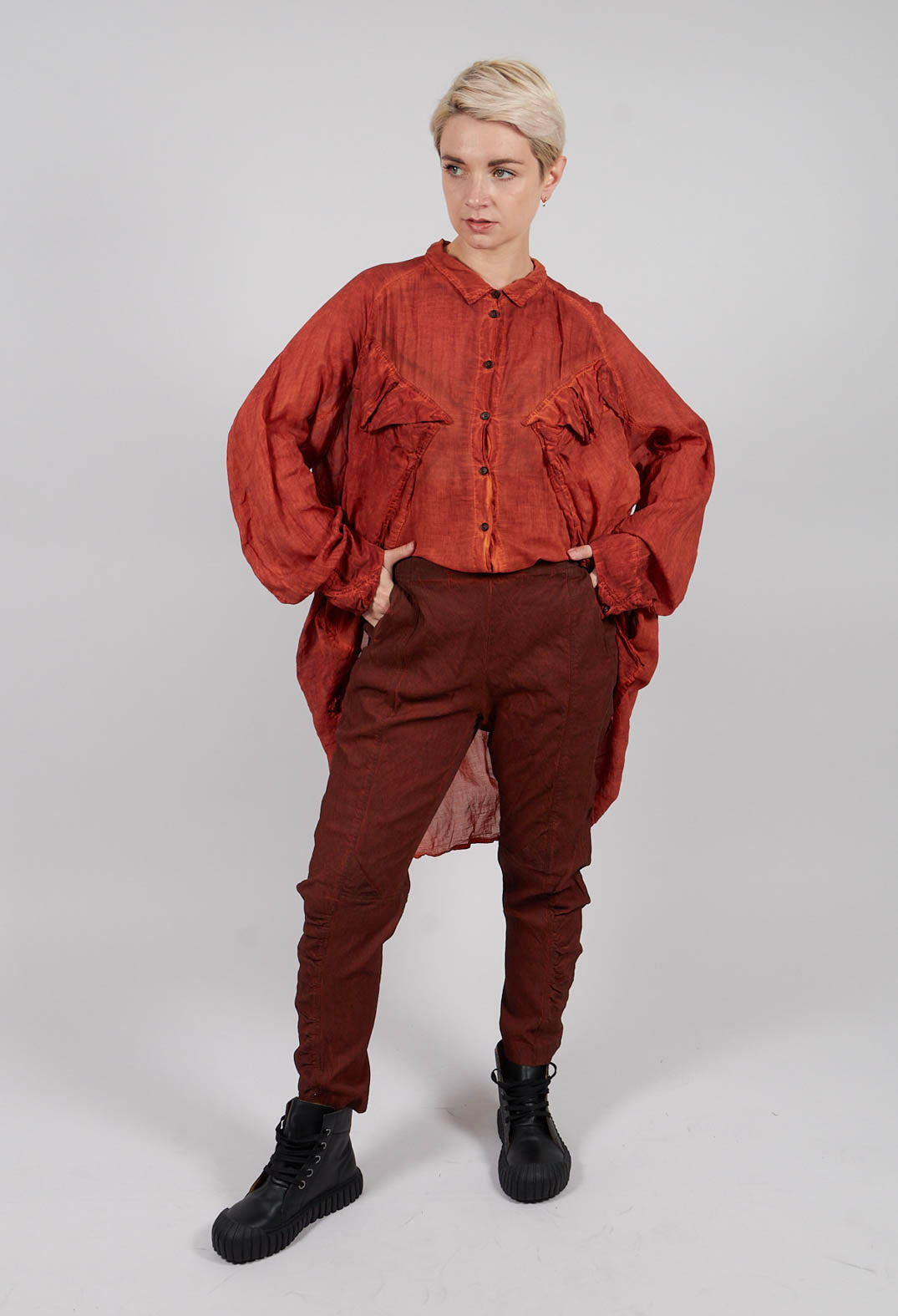 Slim Fit Trousers with Ruched Leg in Crab Cloud - 2120104