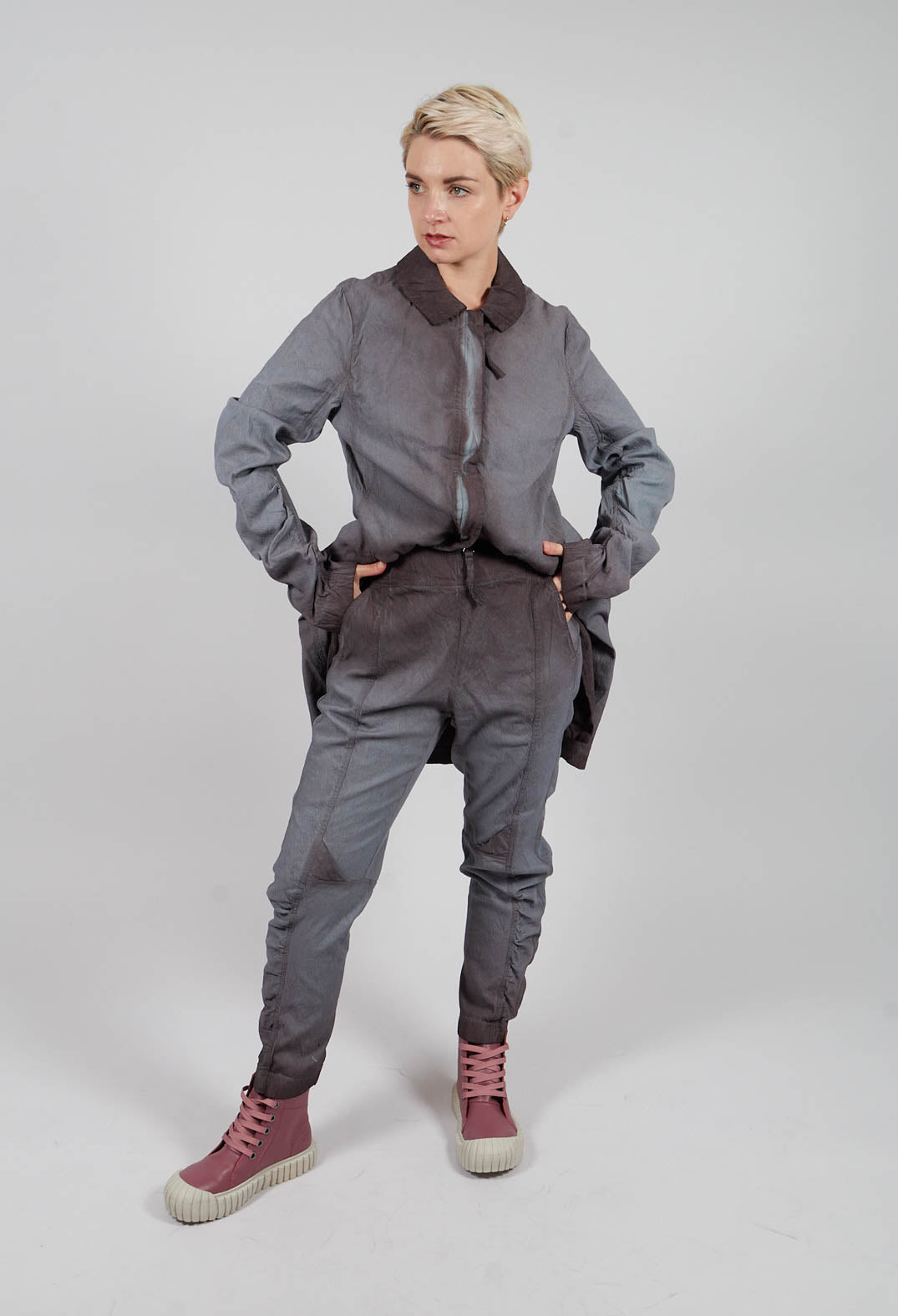 Slim Fit Trousers with Ruched Leg in Flamingo Reverse - 2120104
