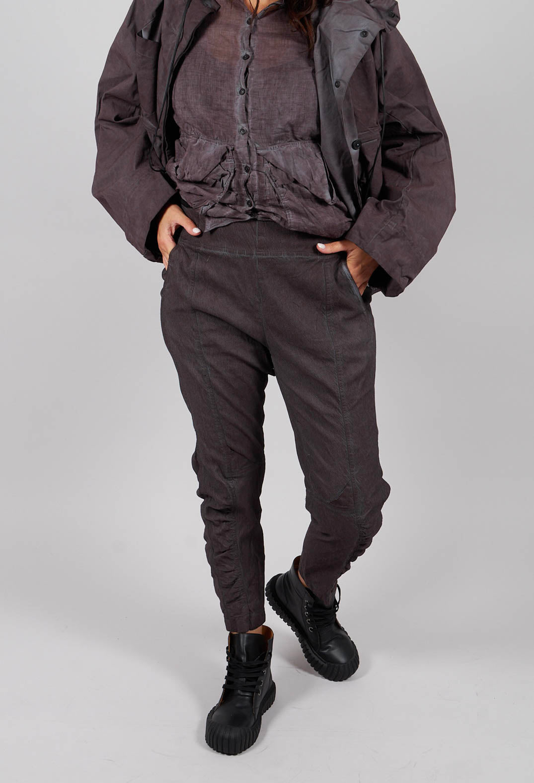 Slim Fit Trousers with Ruched Leg in Flamingo Cloud - 2120104