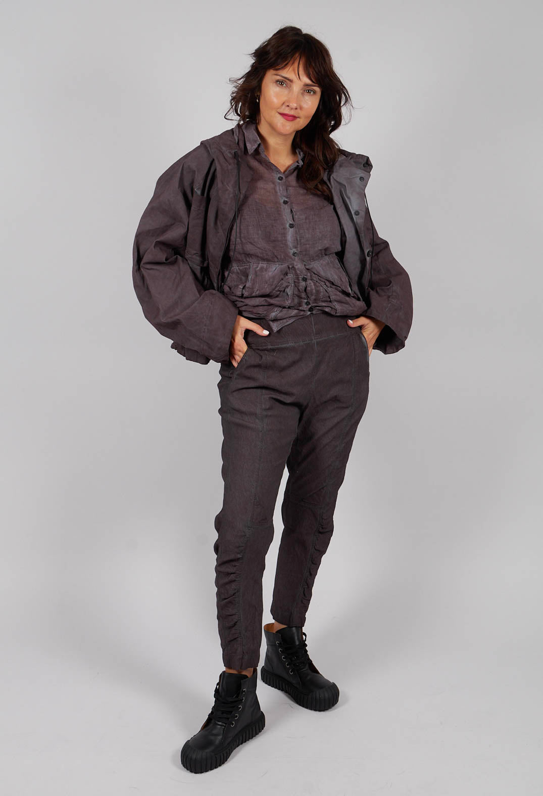 Slim Fit Trousers with Ruched Leg in Flamingo Cloud - 2120104