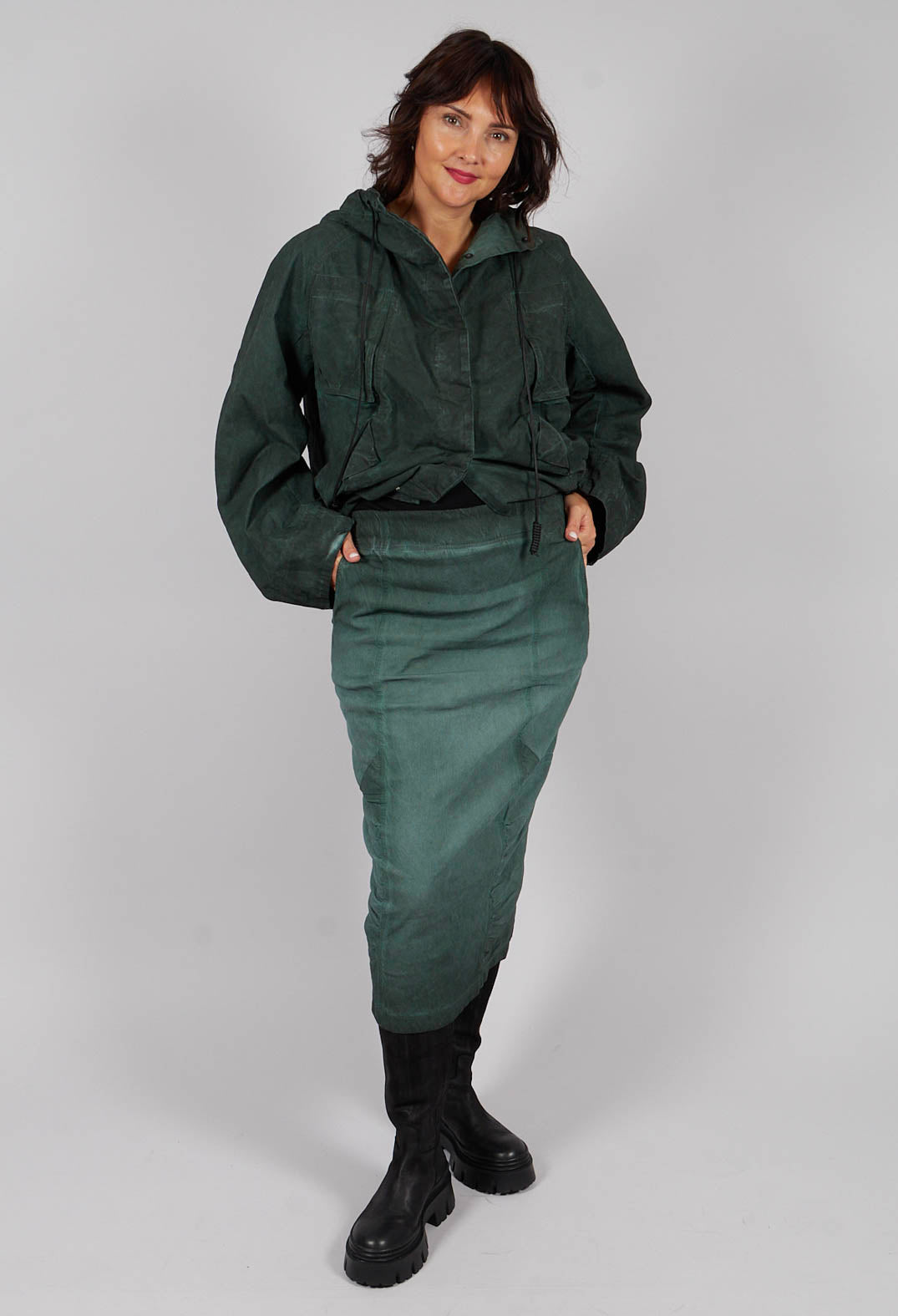 Ruched Detail Pencil Skirt in Pine Reverse - 2120306
