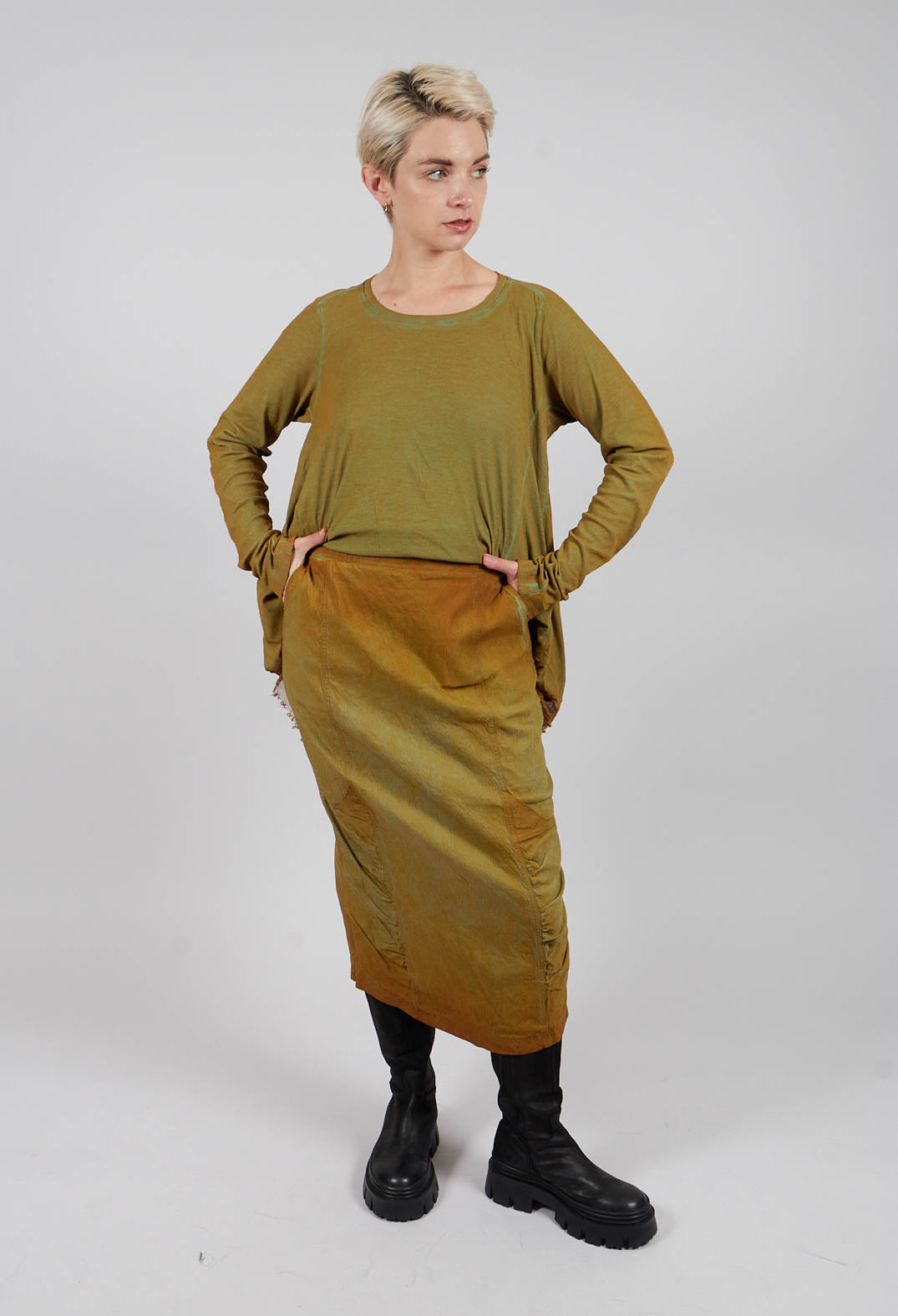 Ruched Detail Pencil Skirt in Lagoon Reverse - 2120306
