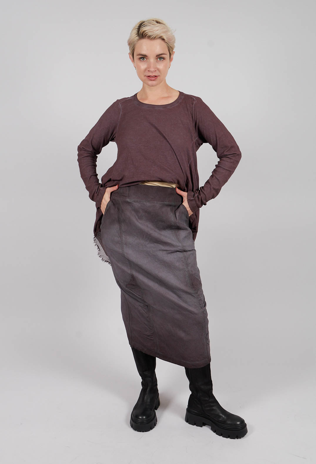 Ruched Detail Pencil Skirt in Flamingo Reverse - 2120306