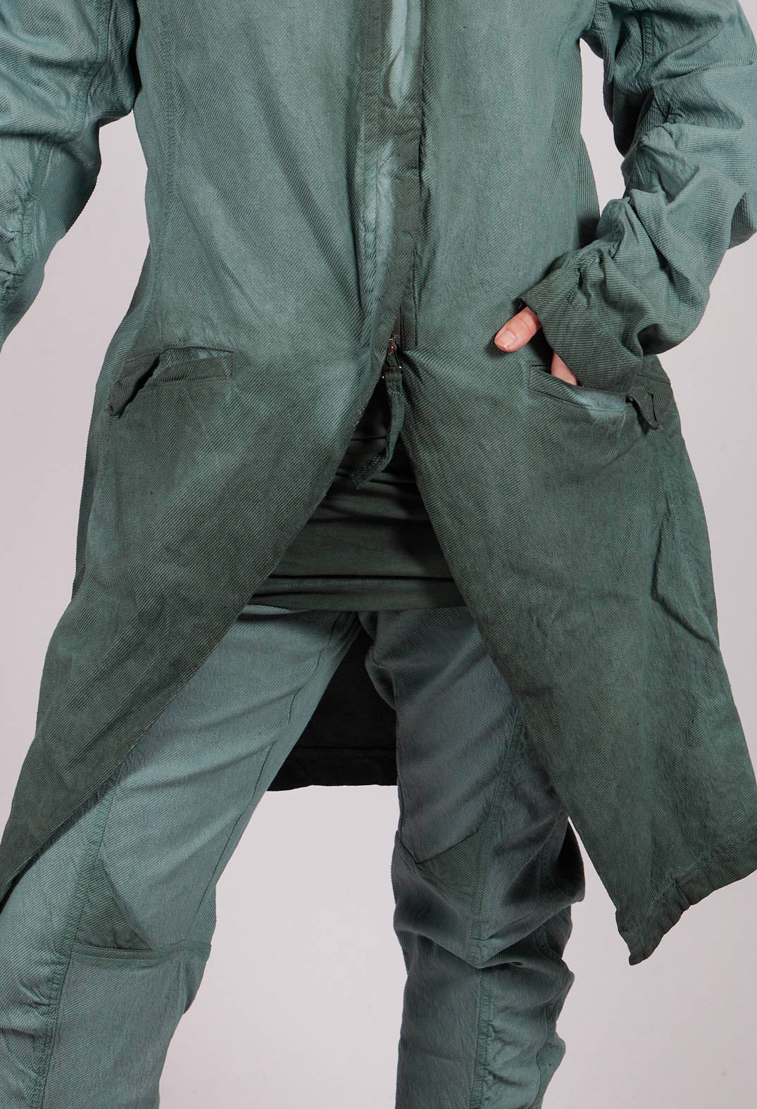 Ruched Sleeve Coat in Pine Reverse - 2121209