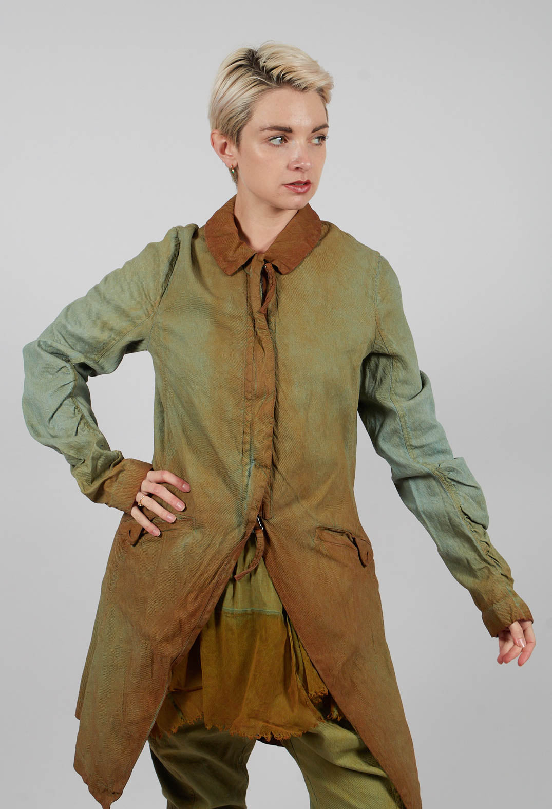 Ruched Sleeve Coat in Lagoon Reverse - 2121209