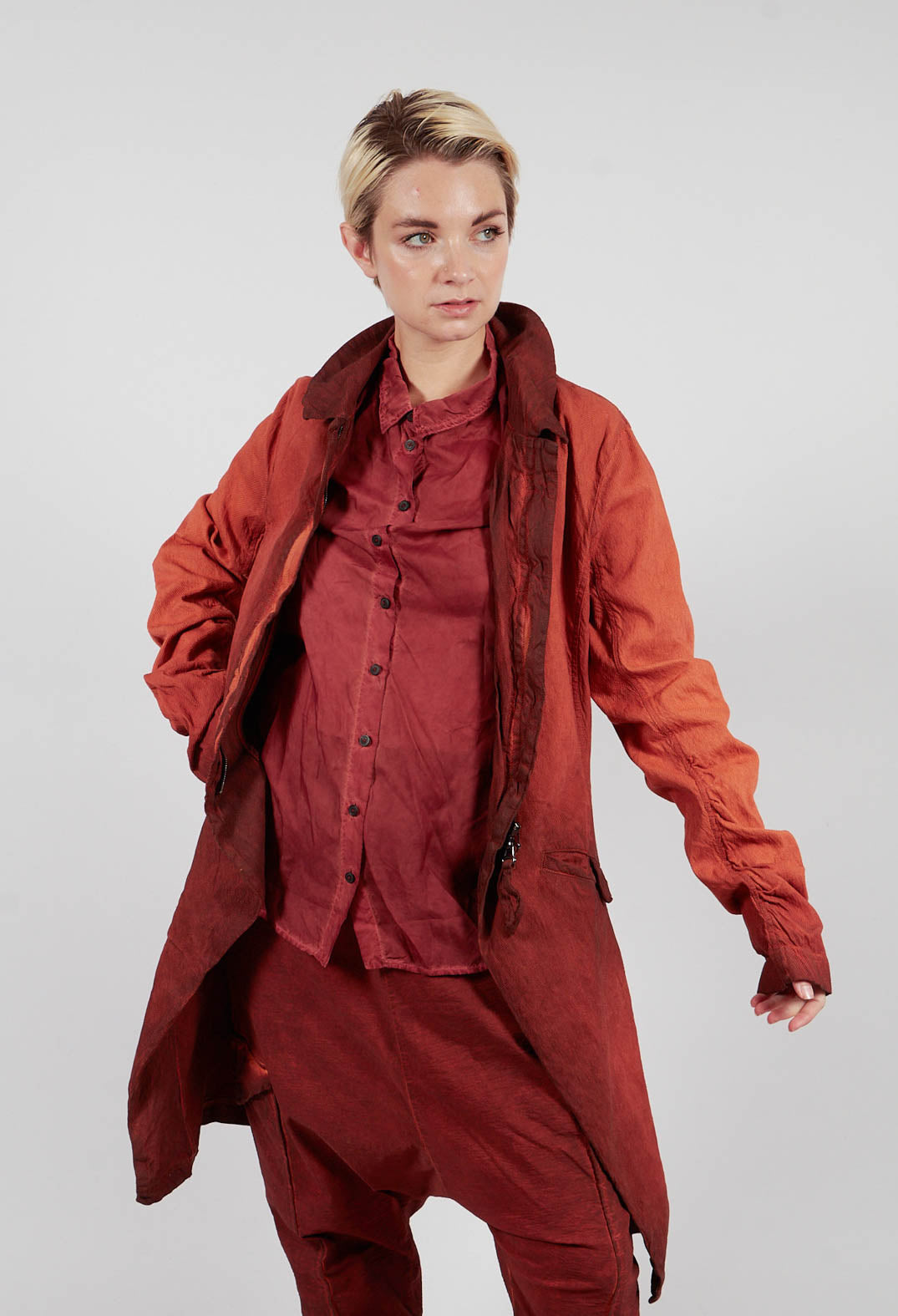 Ruched Sleeve Coat in Crab Reverse - 2121209