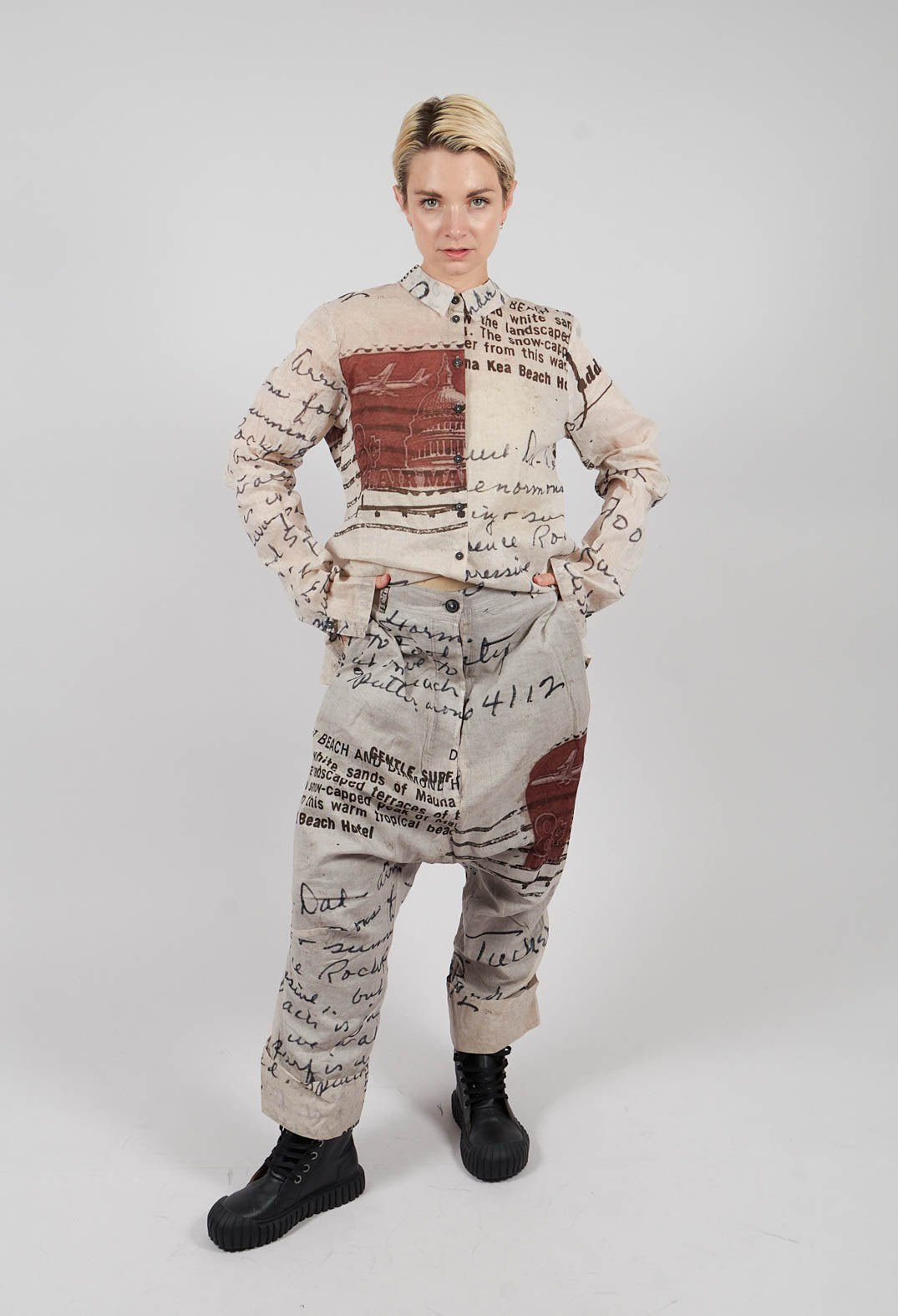 Cotton Drop Crotch Trousers in Backside Print - 2170104