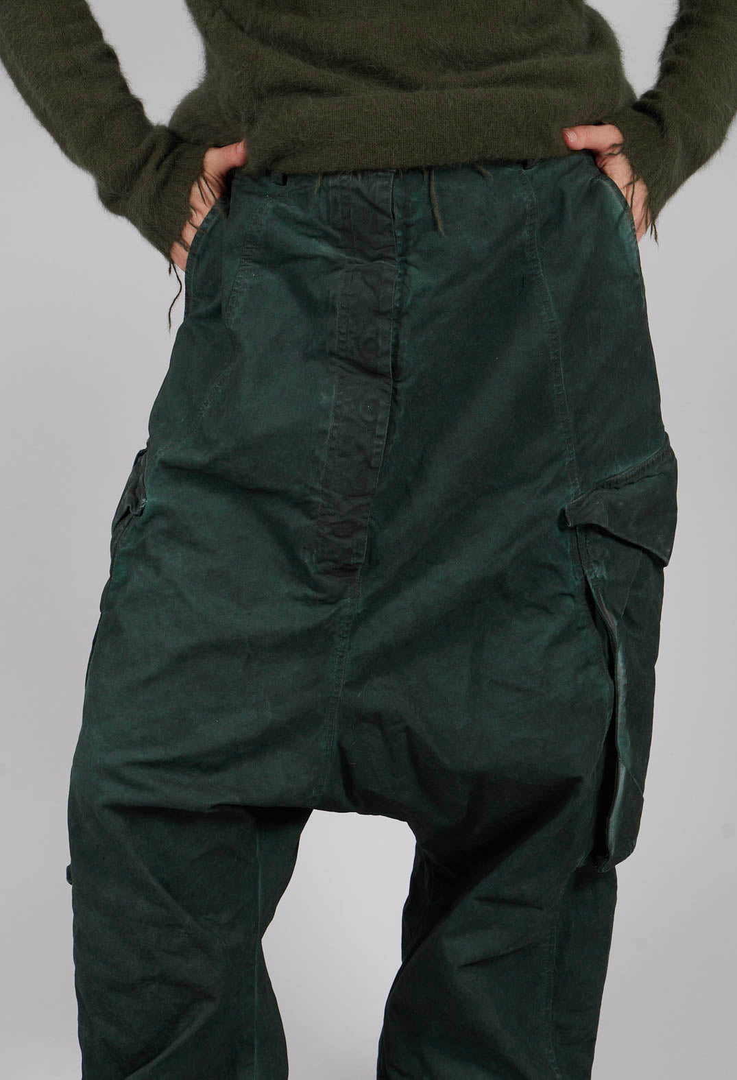Wide Leg Trousers with Patch Pockets in Pine Cloud - 2190102