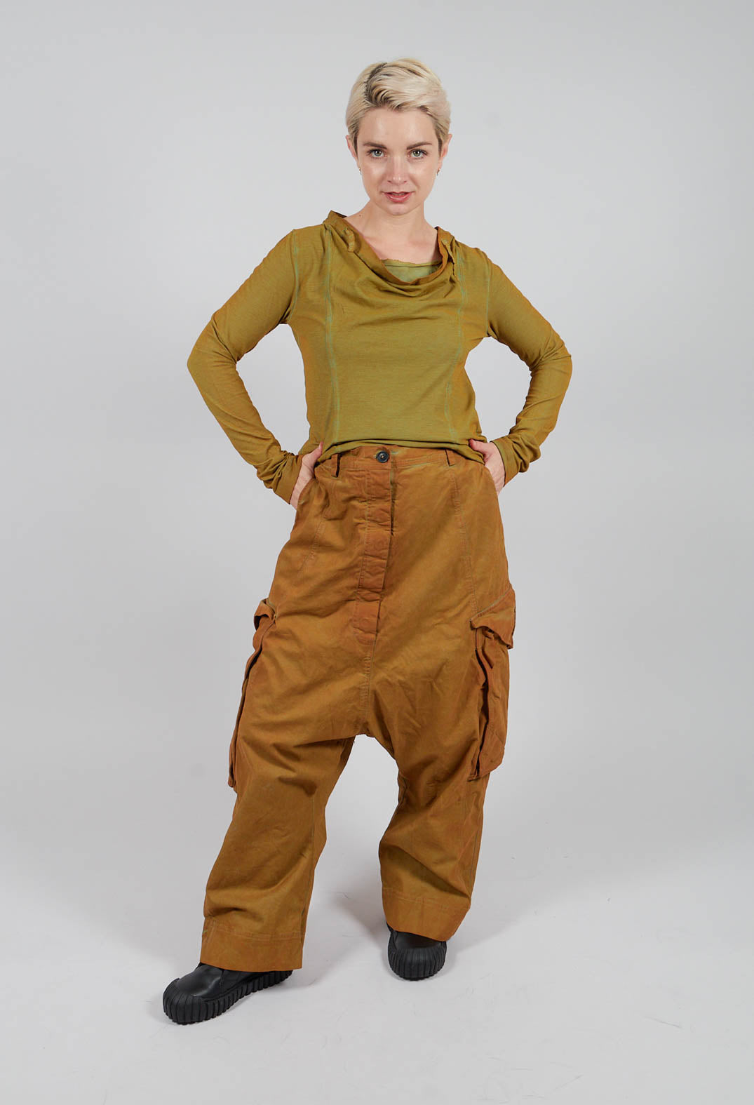 Wide Leg Trousers with Patch Pockets in Lagoon Cloud - 2190102