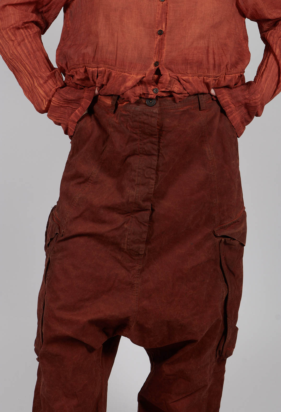 Wide Leg Trousers with Patch Pockets in Crab Cloud - 2190102