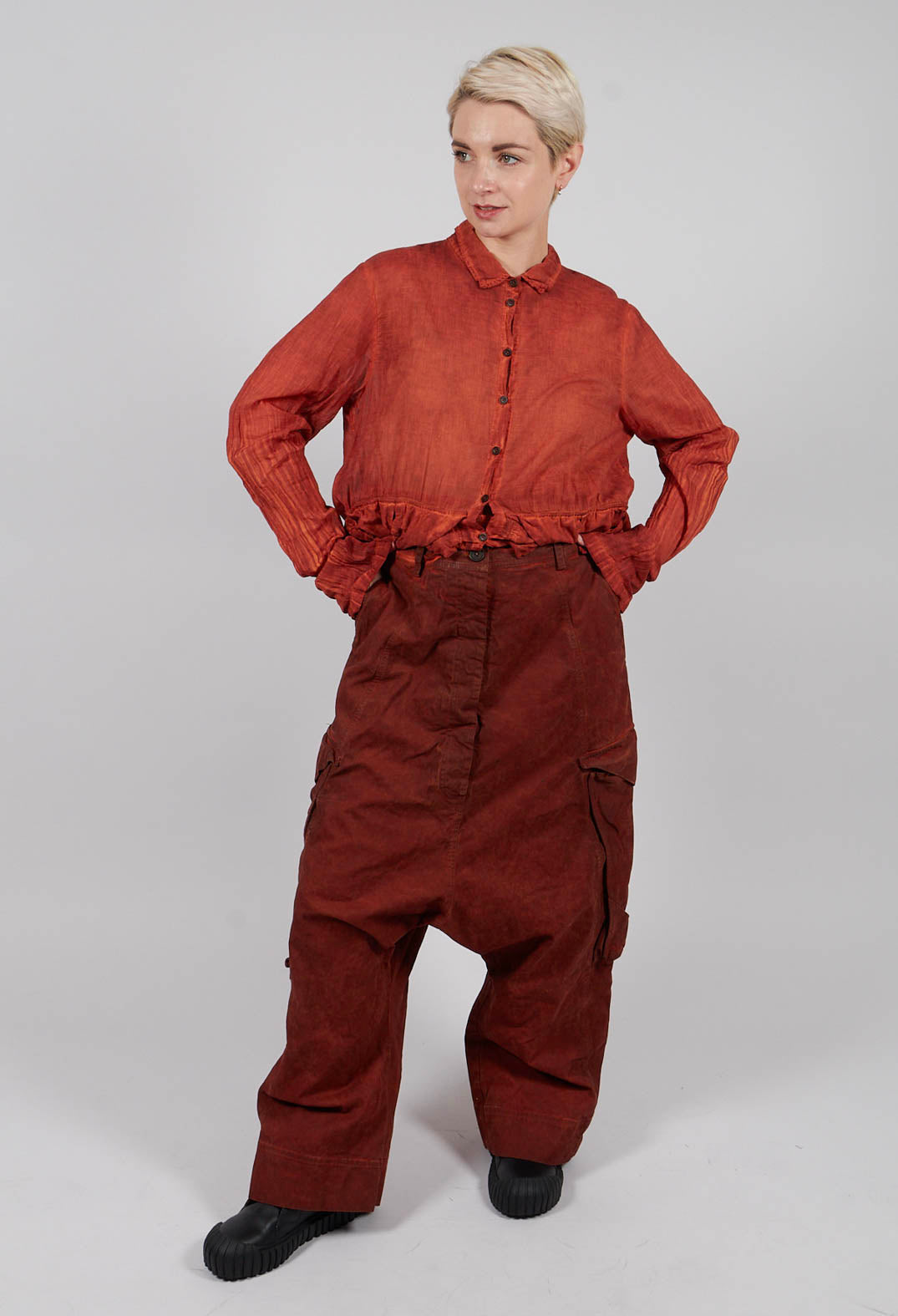 Wide Leg Trousers with Patch Pockets in Crab Cloud - 2190102
