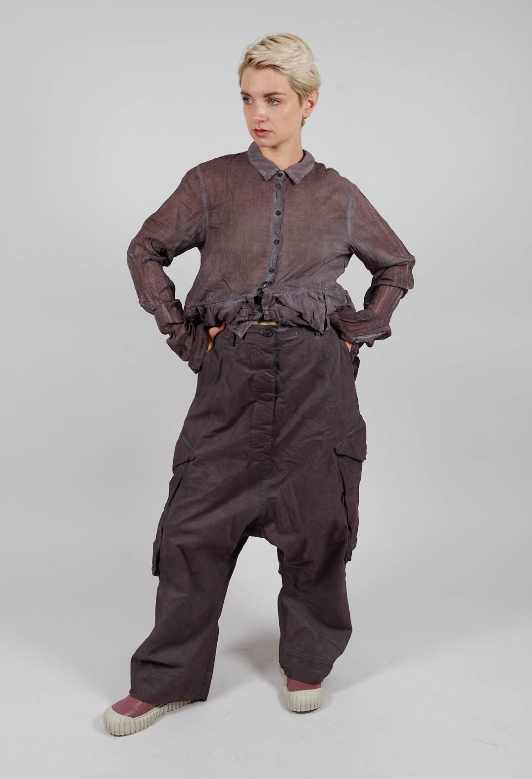 Wide Leg Trousers with Patch Pockets in Flamingo Cloud - 2190102