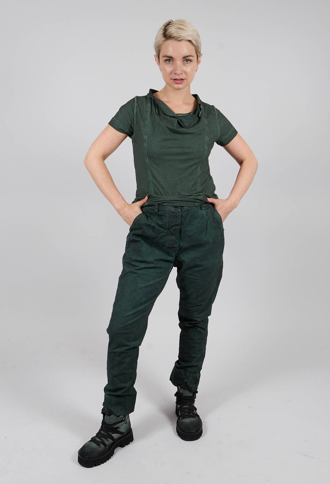 Belted Slim Leg Trousers in Pine Cloud - 2190104