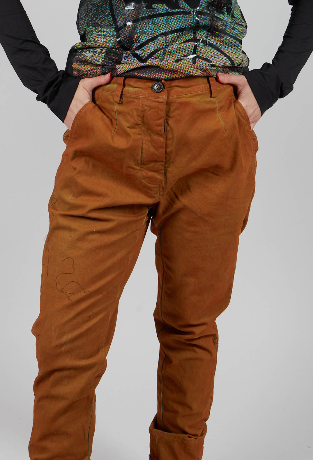 Belted Slim Leg Trousers in Lagoon Cloud - 2190104