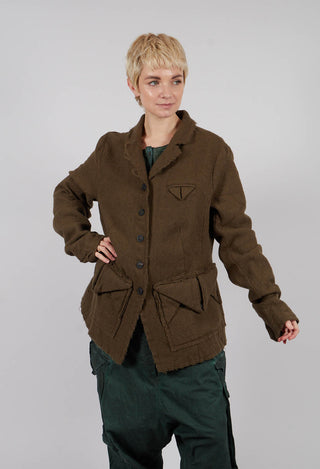 Wool Jacket with Raw Edges in Light Pine - 2211102