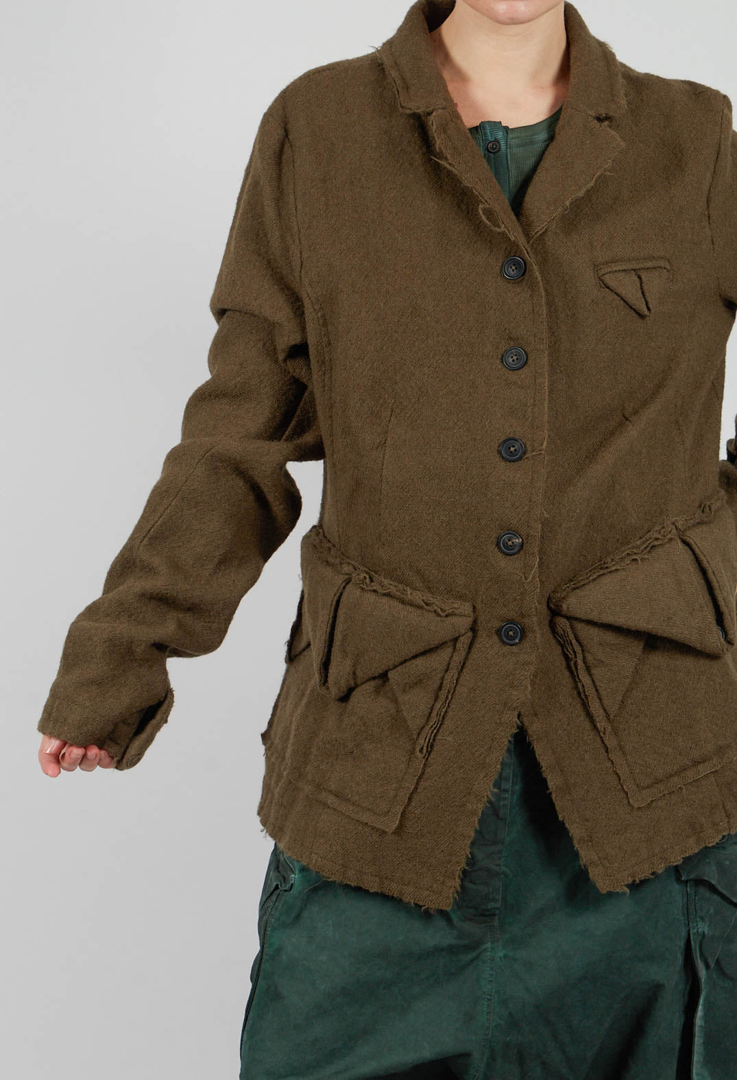 Wool Jacket with Raw Edges in Light Pine - 2211102