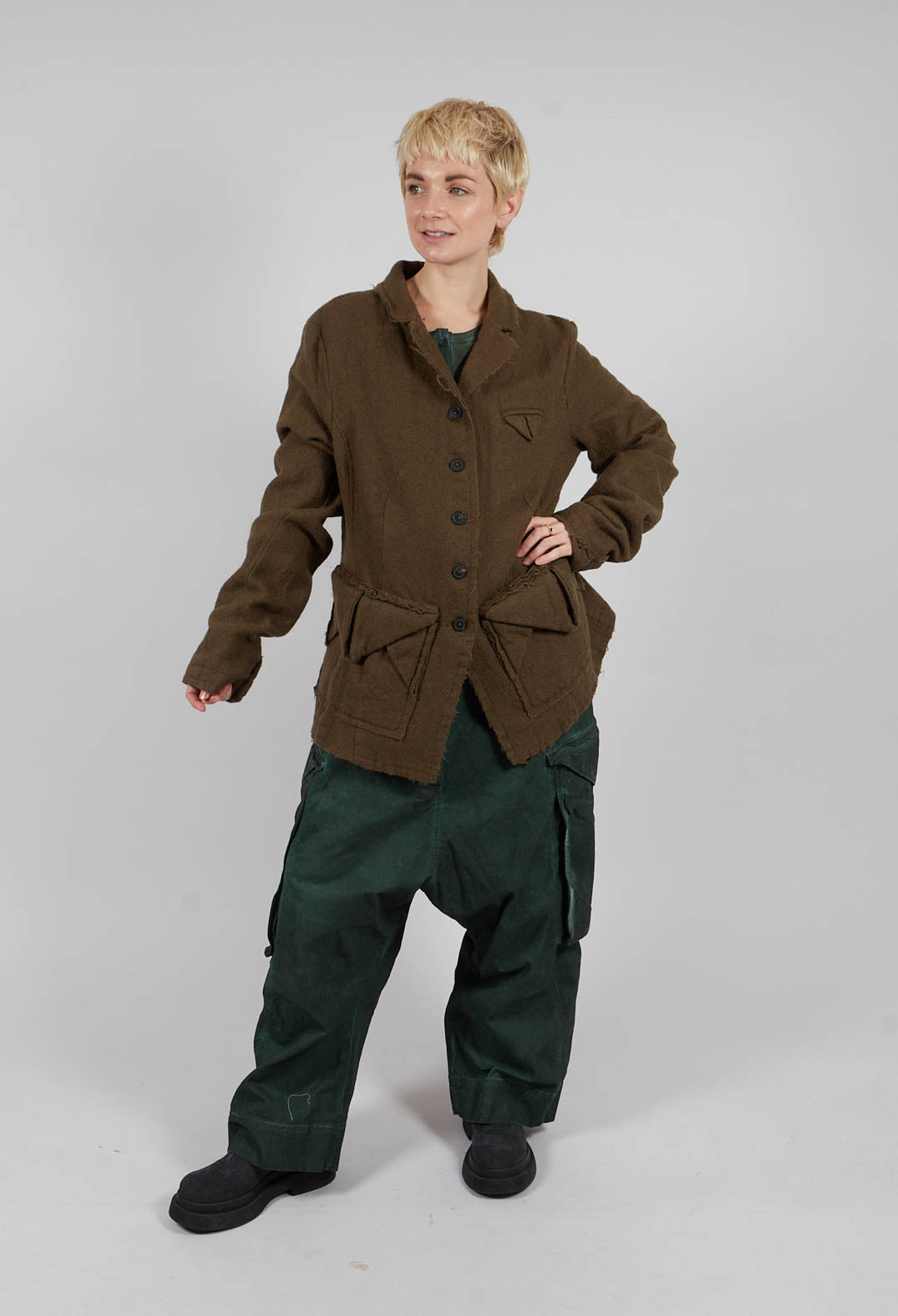 Wool Jacket with Raw Edges in Light Pine - 2211102