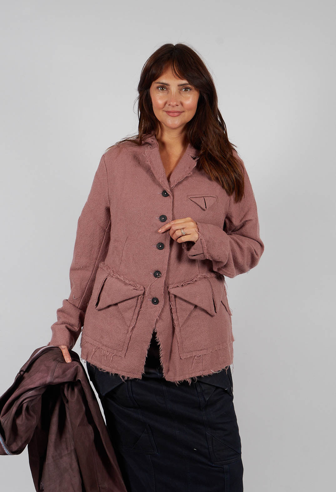 Wool Jacket with Raw Edges in Light Flamingo - 2211102