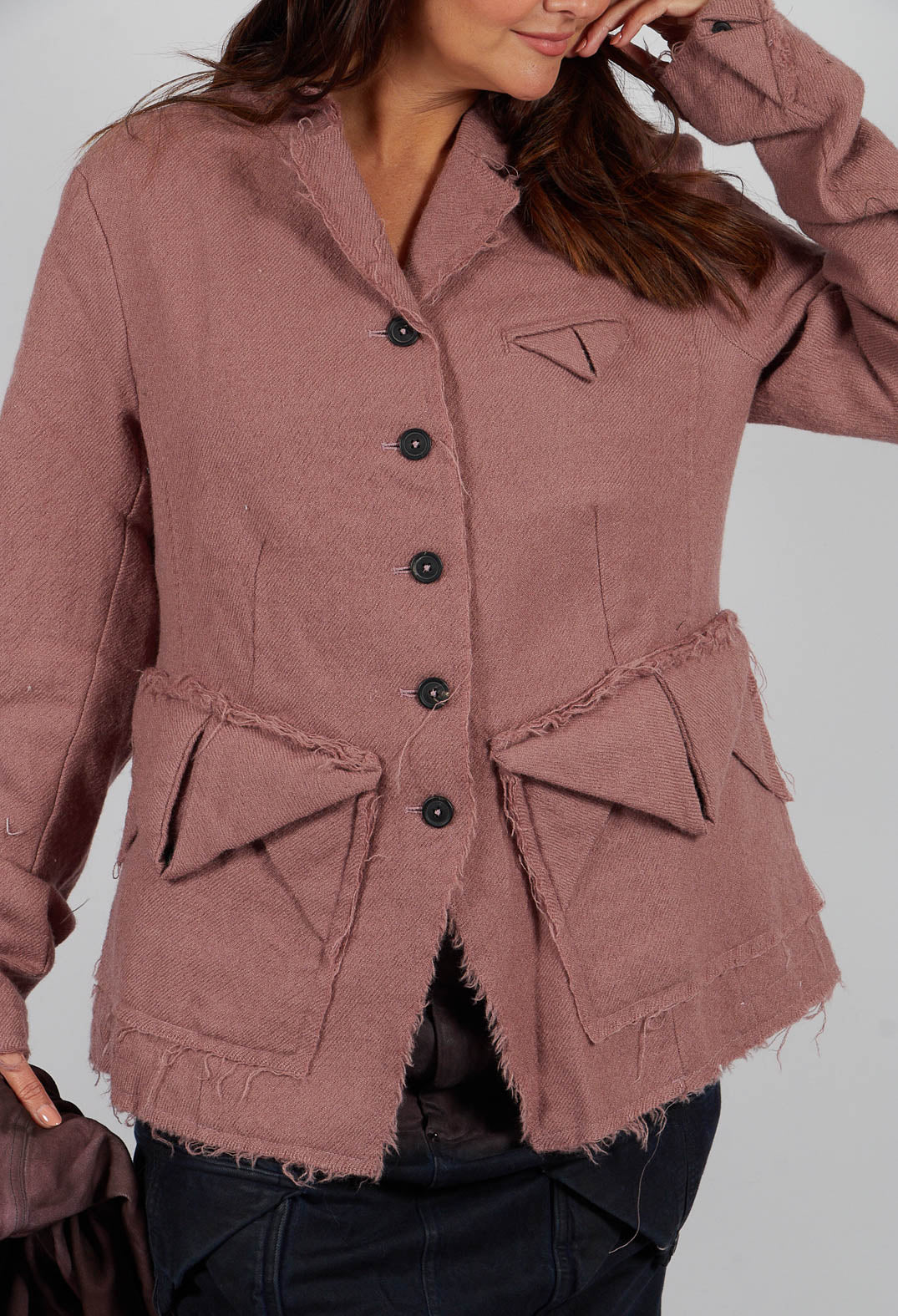 Wool Jacket with Raw Edges in Light Flamingo - 2211102