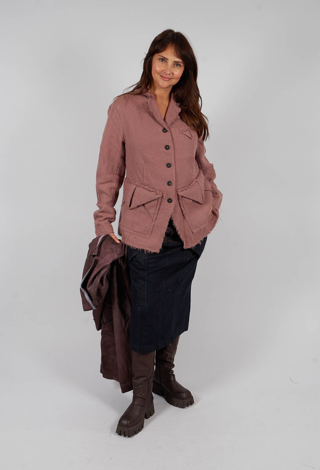 Wool Jacket with Raw Edges in Light Flamingo - 2211102