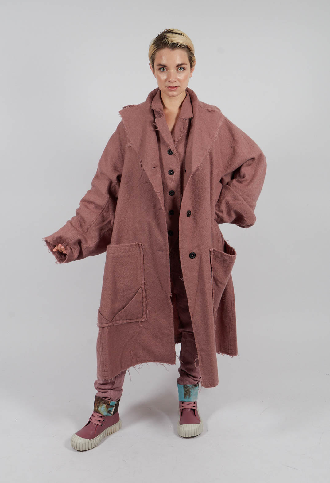 Slim Leg Trousers with Contrasting Turn-Up in Light Flamingo - 2630102