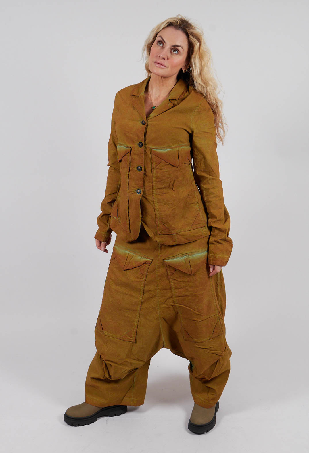 Cropped Drop Crotch Trousers in Lagoon Cloud - 2240101