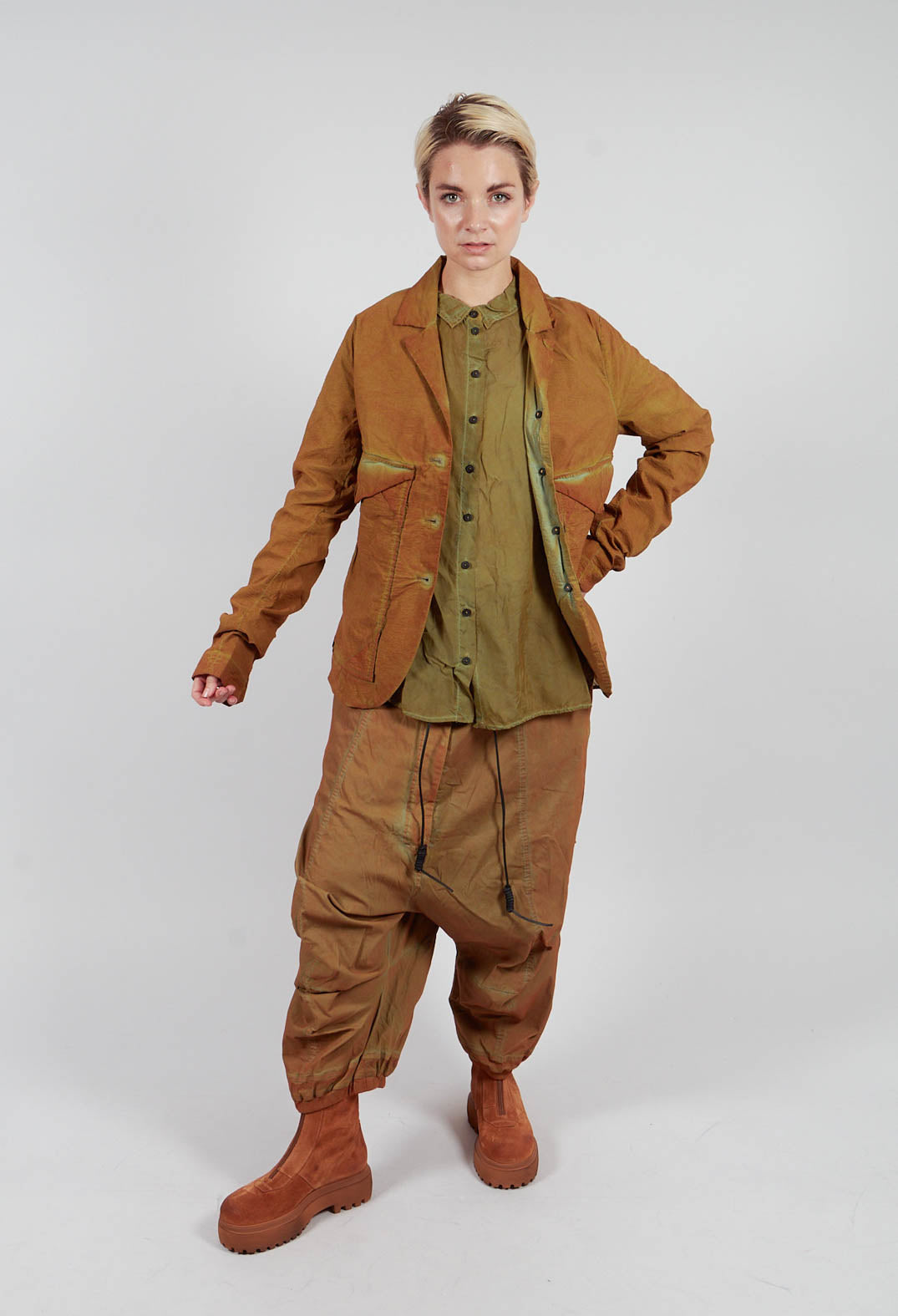 Drop Crotch Trousers with Drawstring Waist in Lagoon Cloud - 2600107
