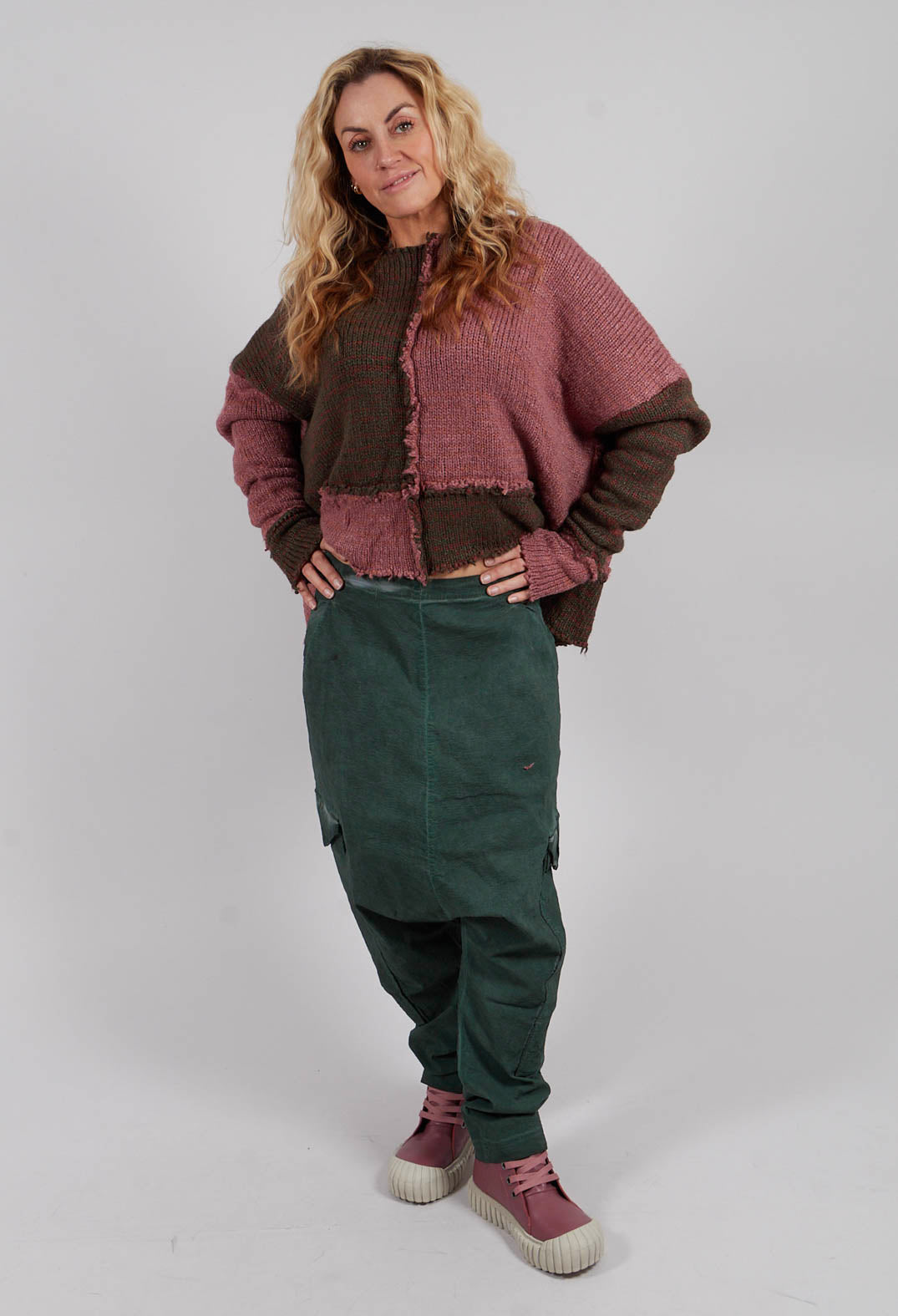 Drop Crotch Trousers with Large Pockets in Pine Cloud - 2240105