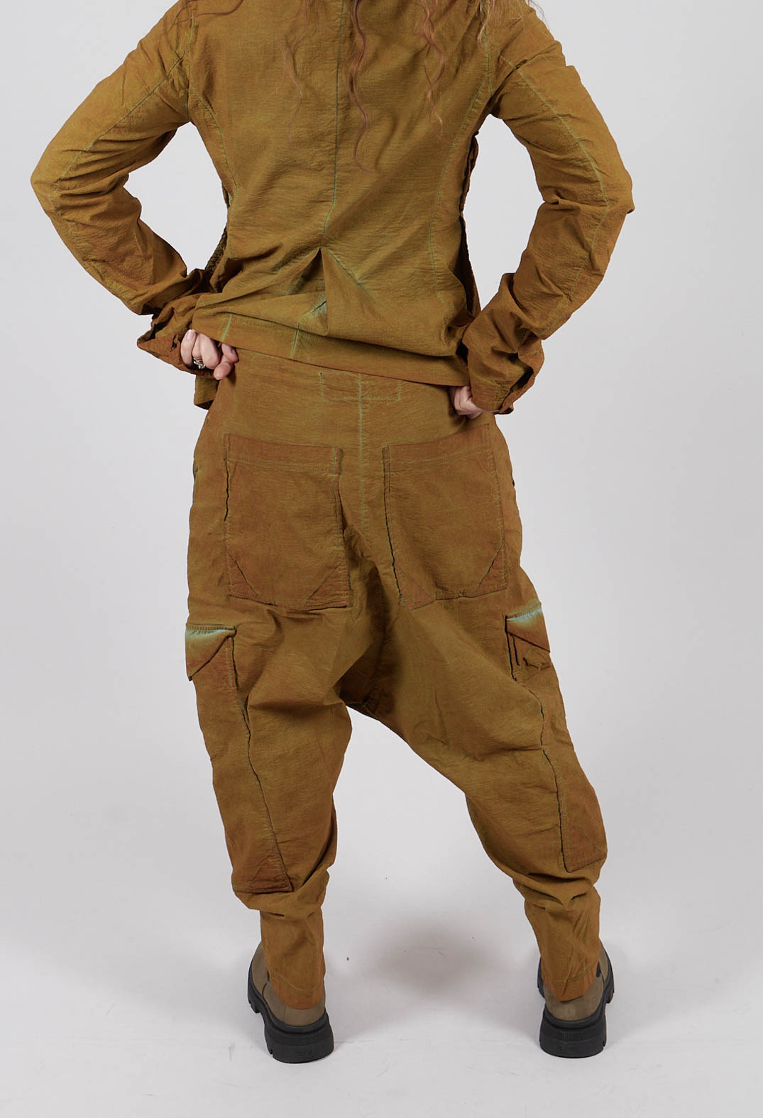 Drop Crotch Trousers with Large Pockets in Lagoon Cloud - 2240105