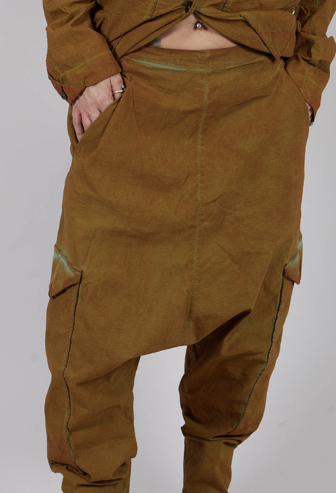 Drop Crotch Trousers with Large Pockets in Lagoon Cloud - 2240105