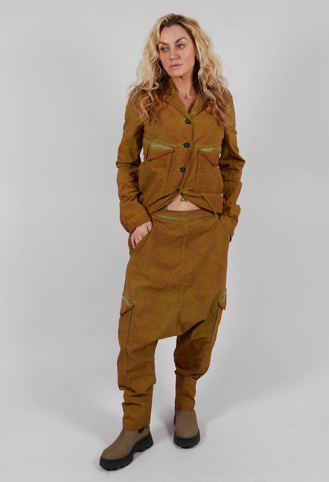 Drop Crotch Trousers with Large Pockets in Lagoon Cloud - 2240105